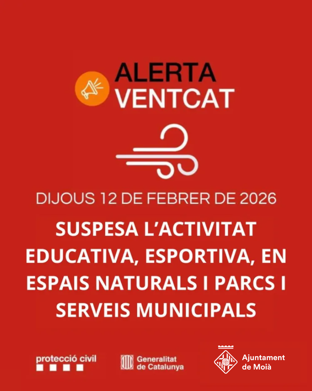 ALERTA VENTCAT – DIJOUS 12 DE FEBRER